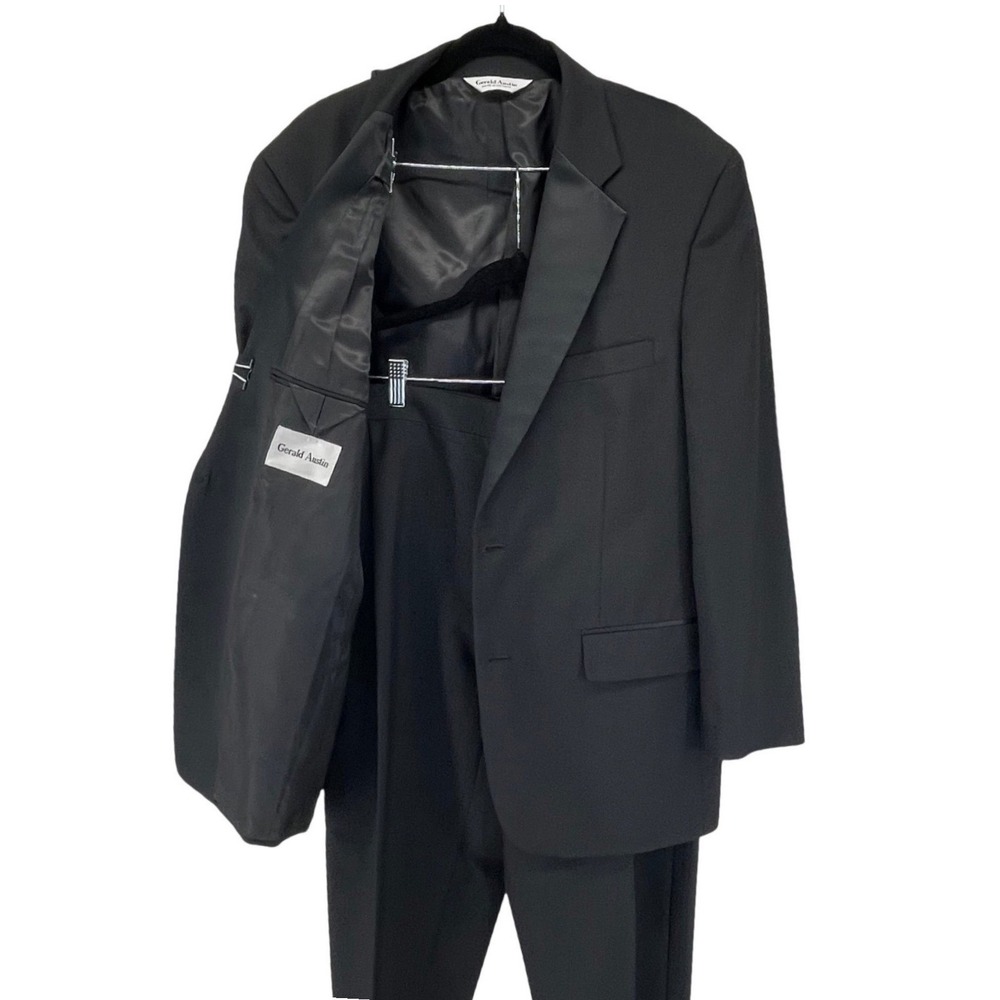 Gerald Austin Mens 42R Black Tuxedo Wool Suit Jacket Pants 36 x 29 Luxury Formal